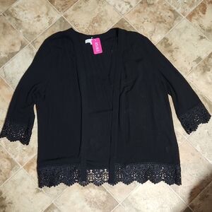 Love Tree  Black Lace Trim Cardigan Size M.